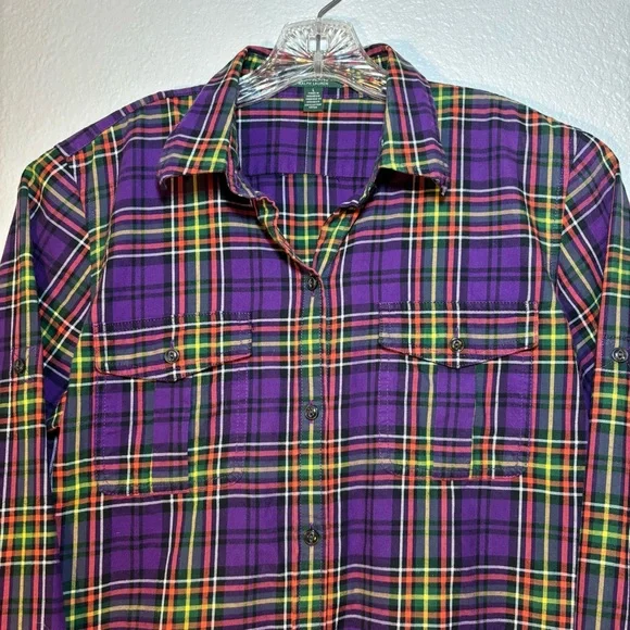 Ralph Lauren Lauren Jeans Co. Women's  Purple Plaid Shirt Large Button Up Preppy - Picture 4 of 12